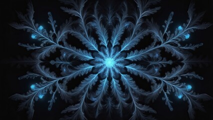 Abstract fractal snowflake glowing on dark background