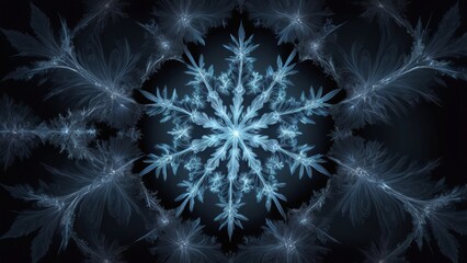 Fototapeta premium Abstract fractal snowflake glowing on dark background