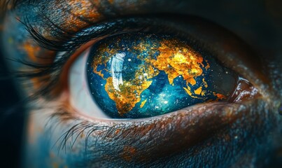 Global Vision: World Map Eyeball in Human Eye for World Sight Day Concept Banner, Generative AI