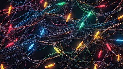 Bunch of christmas lights is shining in the dark