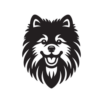 Keeshond Dog Face Clipart Design - Dog Face Logo - Keeshond Vector illustration in black and white