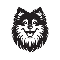 Keeshond Dog Face Clipart Design - Dog Face Logo - Keeshond Vector illustration in black and white