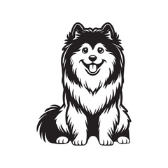 Keeshond Dog Face Clipart Design - Dog Face Logo - Keeshond Vector illustration in black and white