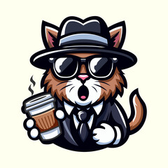 Funny and cute cartoon cat illustration, ideal for pet-themed art, illustrations, and comic designs