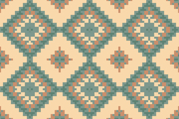 Ethnic Fabric Pixel Geometric Pattern Designfolk Embroidery, Aztec Geometric Ornament Print. Design for Carpet, Wallpaper, Clothing, Wrapping, Fabric
