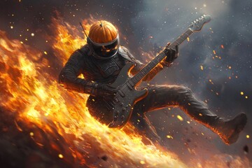 Cosmic Guitar Inferno: A Space Pilot's Fiery Solo
