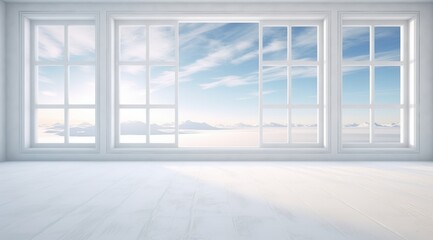 Fototapeta premium Serene winter landscape through large windows