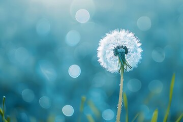Fototapeta premium Dandelion on blue bokeh background.