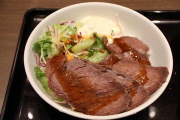 Japanese cuisine: ostrich meat bowl in Tokyo, Japan