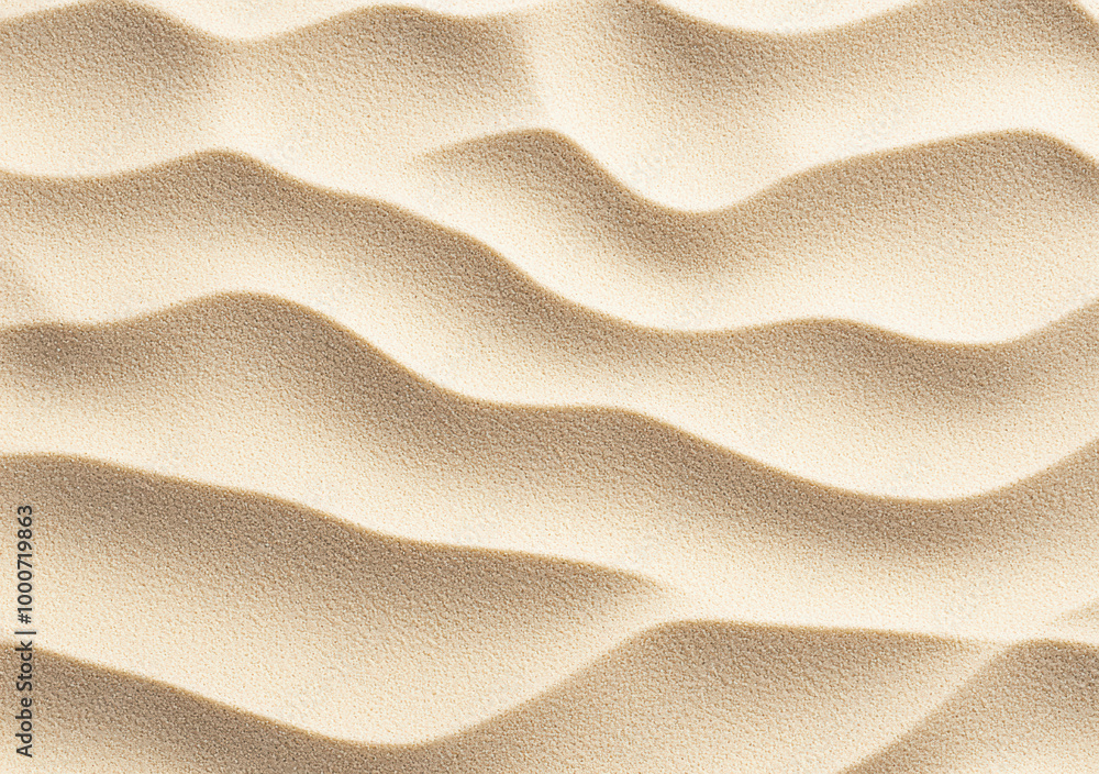 Poster aerial view of smooth wavy sand texture forming a desert background