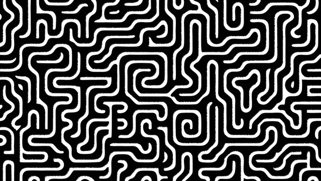 Abstract black and white wave squiggle doodle fingerprint style maze pattern background banner. Black and white abstract textured background. Fingerprint Pattern background
