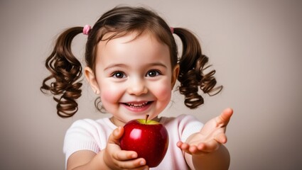 Little girl happily asking for more apples