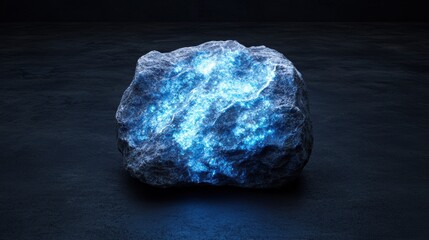 glowing blue crystal rock on dark background