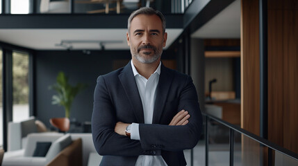 Fototapeta premium Confident Businessman Posing in a Stylish Open Office