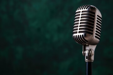 vintage microphone on dark green background