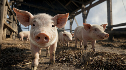 Group of Piglets in a Modern Farm Setting