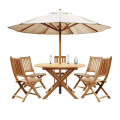 Outdoor Patio Table and Chairs with Umbrella Isolate on a White Background Transparent Background