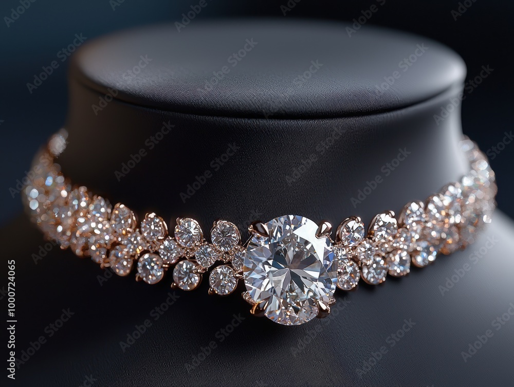 Poster Elegant diamond necklace on black background