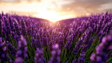Fototapeta premium Vibrant lavender field at sunset