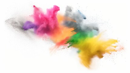 Fototapeta premium A dynamic splash of colorful chalk dust suspended in the air, showcasing a vibrant blend of hues and motion on a translucent background.