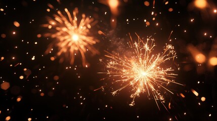 Obraz premium Bright fireworks illuminate the night sky, creating a festive and celebratory atmosphere.