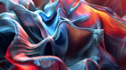 Naklejka premium Artistic rendering with 3D images of multi-layered fabric, abstract shapes, red and blue shades