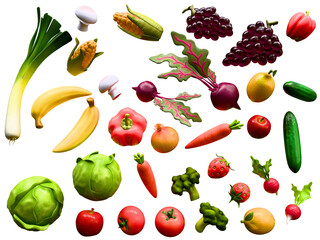 Vegetables and fruits set. isolated background. png