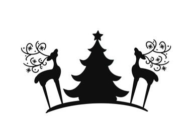 vector illustration of two deer with christmas tree 