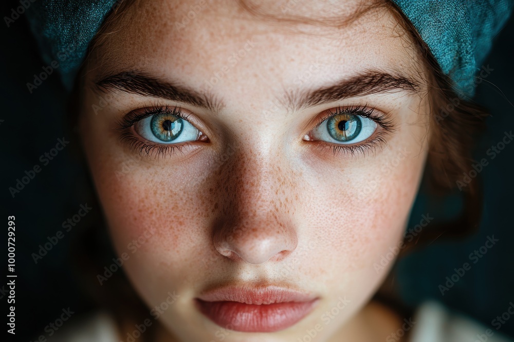 Wall mural Piercing blue eyes of a thoughtful young woman