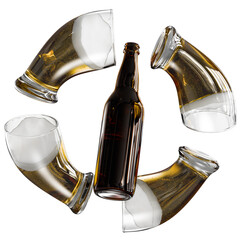 3D Beer Glasses and Bottle Floating, Celebration Concept