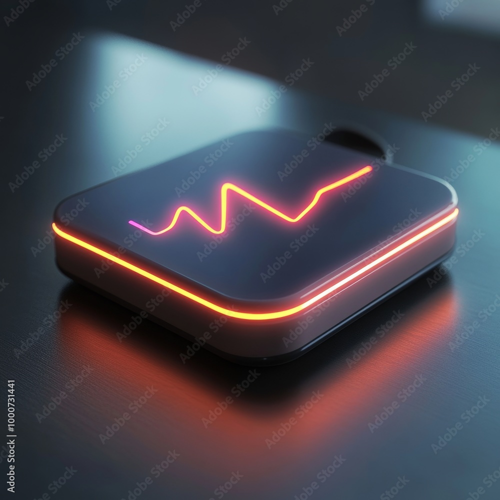 Poster 3d model of a heart monitor with a glowing pulse line, designed in a sleek and modern style