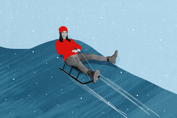Composite trend artwork sketch collage of winter season advent Christmas holiday young lady sit...