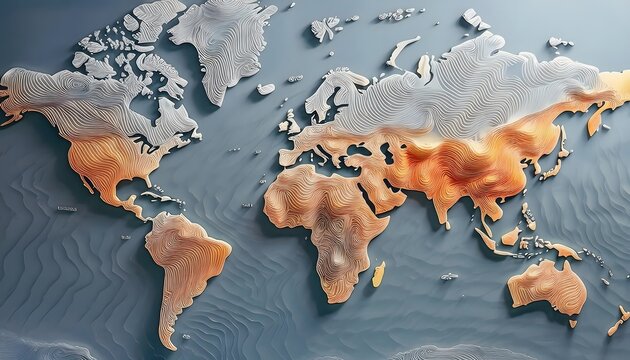 Environmental Impact Concept - Digital map of the world with tropical zones showing weather conditions.