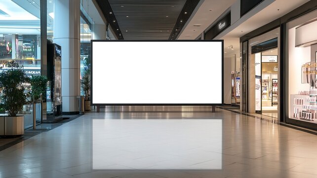 Mockup blank LED Screen billboard in front of entrance of cosmetics store in shopping mall, Empty space to insert multimedia, advertisement, generative ai