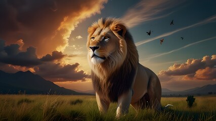 paradise concept of a lion and a lamb. Symbol of Christ. Lion of Judah Generative AI