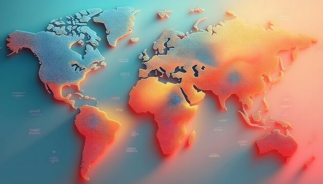 Environmental Impact Concept - Digital map of the world with tropical zones showing weather conditions.