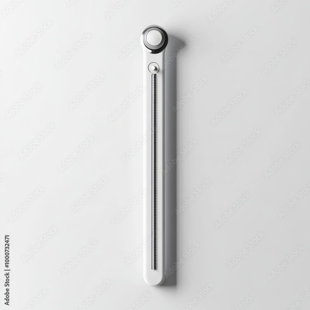 Poster a 3d render of a thermometer, designed with a modern and minimalistic approach, on a white backgroun