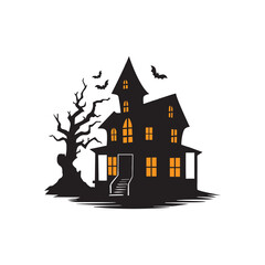 Scary house Vector illustration in black and white - Halloween Clipart Design
