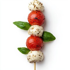Caprese skewers with fresh basil leaves