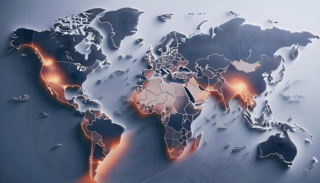 Environmental Impact Concept - Digital map of the world with tropical zones showing weather conditions.