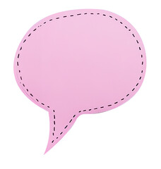 Pink stitched speech bubble isolated on white background