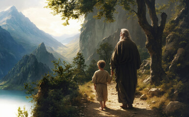 Patriarch Abraham and his son Isaac. Old Testament. Biblical story.