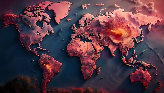 Environmental Impact Concept - Digital map of the world with tropical zones showing weather conditions.