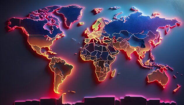 Environmental Impact Concept - Digital map of the world with tropical zones showing weather conditions.