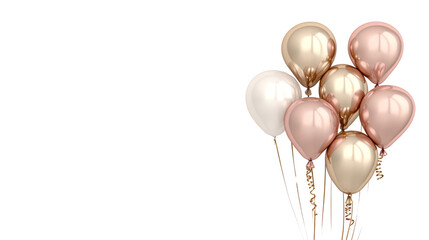 Elegant Metallic Balloons in Gold and Rose Hues - Luxury 3D Illustration with Space for Text on White Background