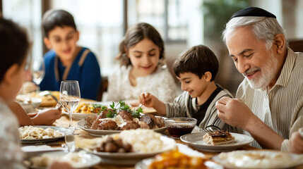 Family celebrating jewish holiday dinner with joy and togetherness
