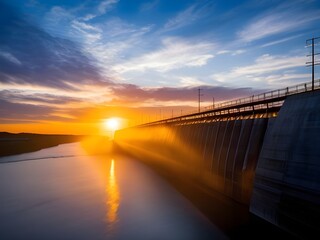Dam Hydroelectric with sunset