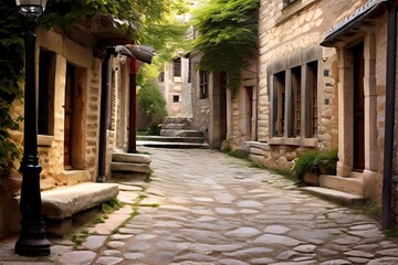 historic stone road an ancient stone road winding through a hist