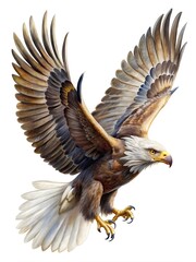 Eagle Soars on White. Eagle in Motion Isolated. Flight of the Eagle Image. 
