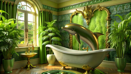Luxury bathroom, luxury bathroom interior, beautiful bathroom design decoration, bathroom green interior